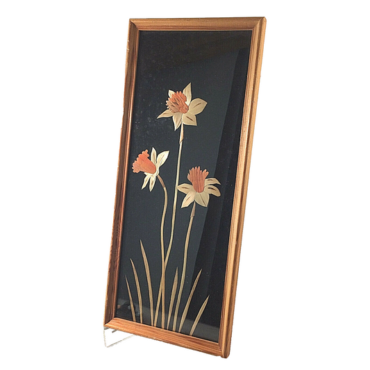 MID CENTURY Bild 50er 60er Intarsien Stroh H 42 cm Strohbild