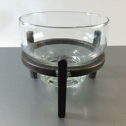 Kerzenhalter Glaseinsatz GUSSEISEN Eisen Halter 70er 60er Glas D 9,8 cm