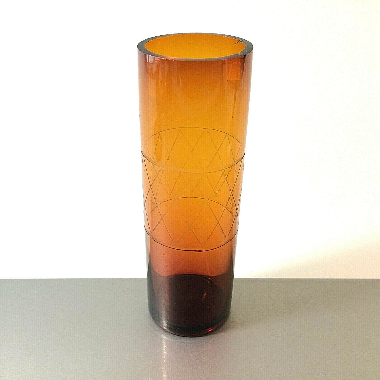 Vase Bernstein 15,2 cm 50er 60er MID CENTURY Vase Glas beschliffen