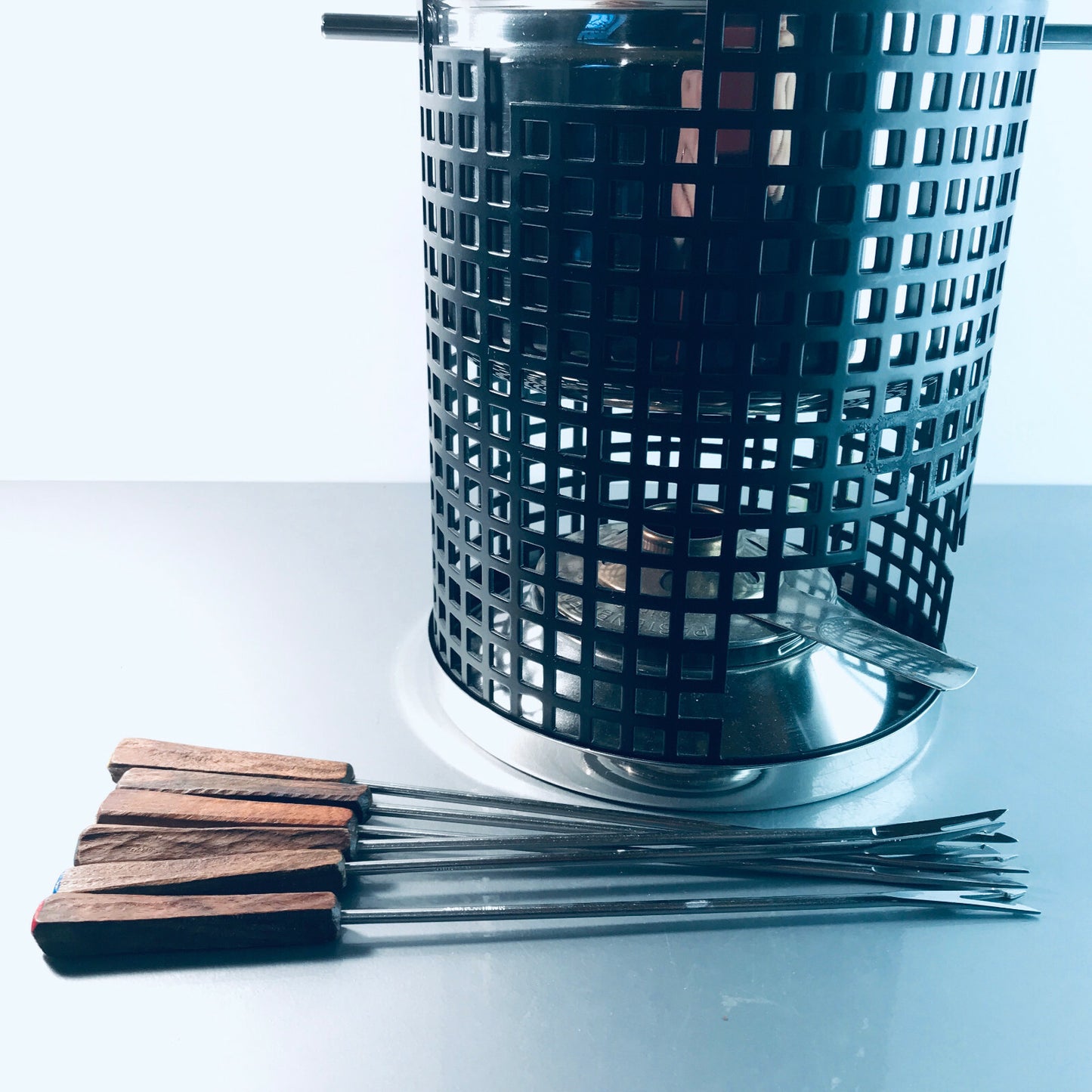 SPRING Swiss Fondue Topf Fonduetopf Stövchen Rechaud Edelstahl Gabeln