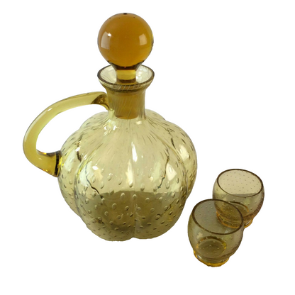 Karaffe Flasche mit Likörgläser Schnapsgläser 50er 60er Glas Luftblasen