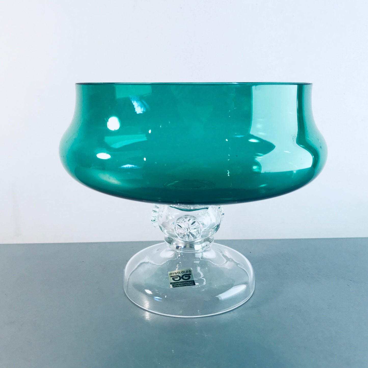 DISTL Vintage Glas grün Glasschale 50er 60er H 12,6 cm  Noppen