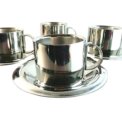 Edelstahl Kaffeetassen doppelwandig 4 er Set Tassen Untertassen