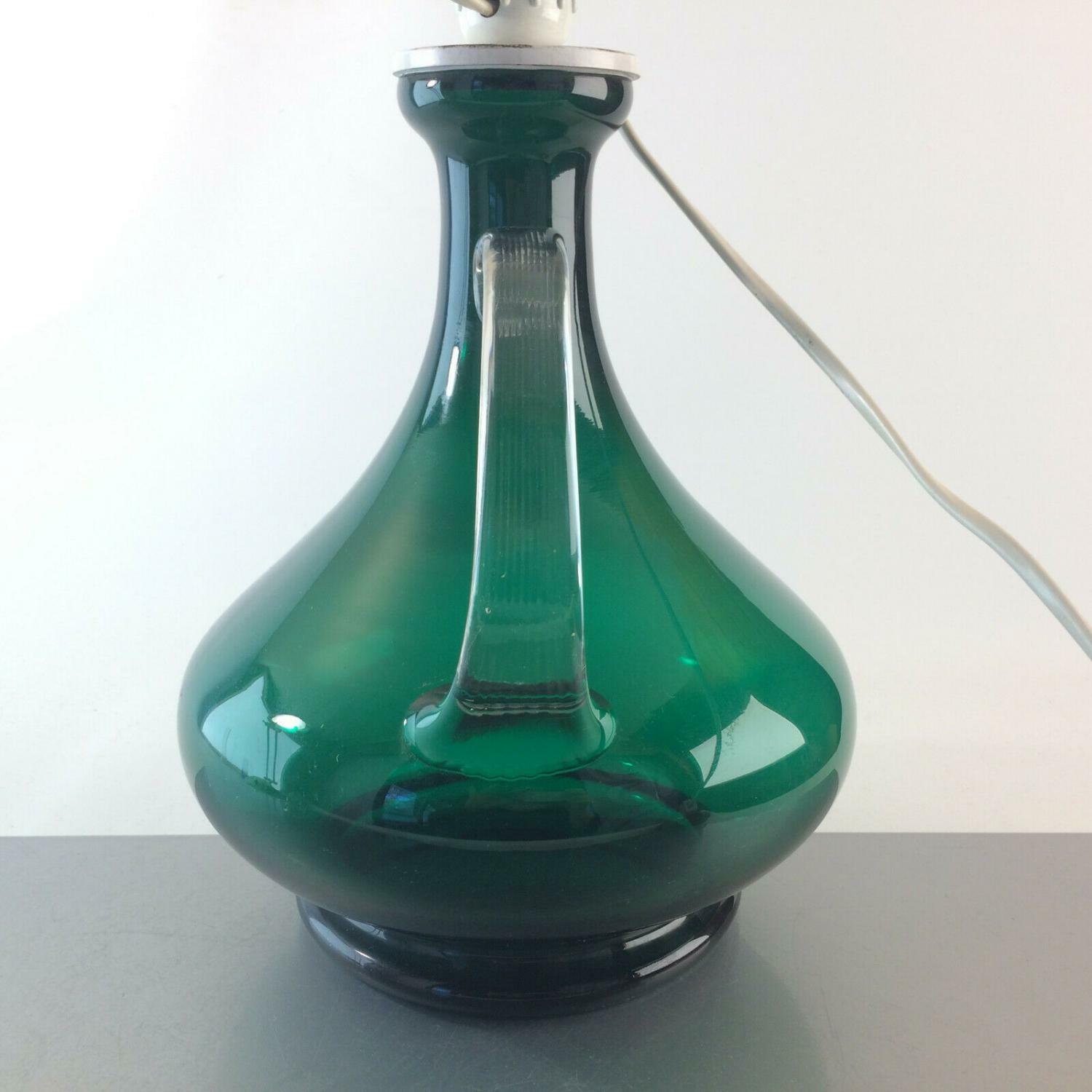 Lampenfuß Leuchte Glas grün ITALY 29 cm + SCHIRM 50er 60er 70er Lampe 