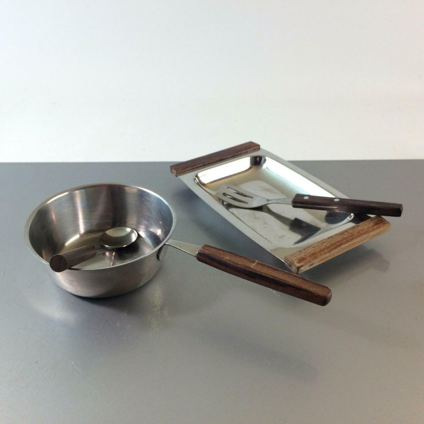 BRAUN & KEMMLER Pfännchen Stieltopf Löffel Edelstahl 60er QUIST Schale