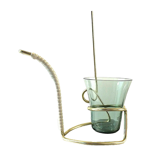 Glas Rauchglas Messing farben 50er 60er mit Halter MID CENTURY 