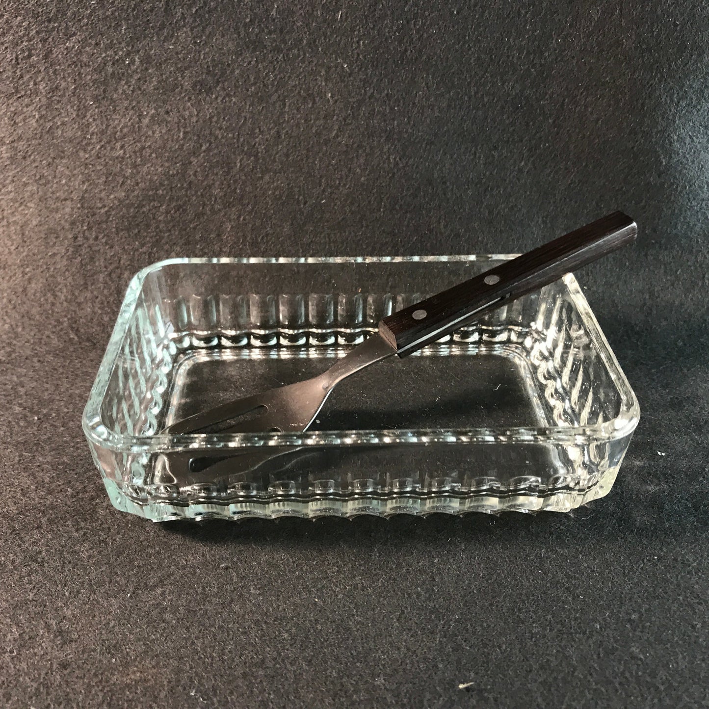 GLAS Schale Schälchen Vintage Pressglas mit Heber Holzgriff 60er