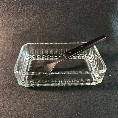 GLAS Schale Schälchen Vintage Pressglas mit Heber Holzgriff 60er