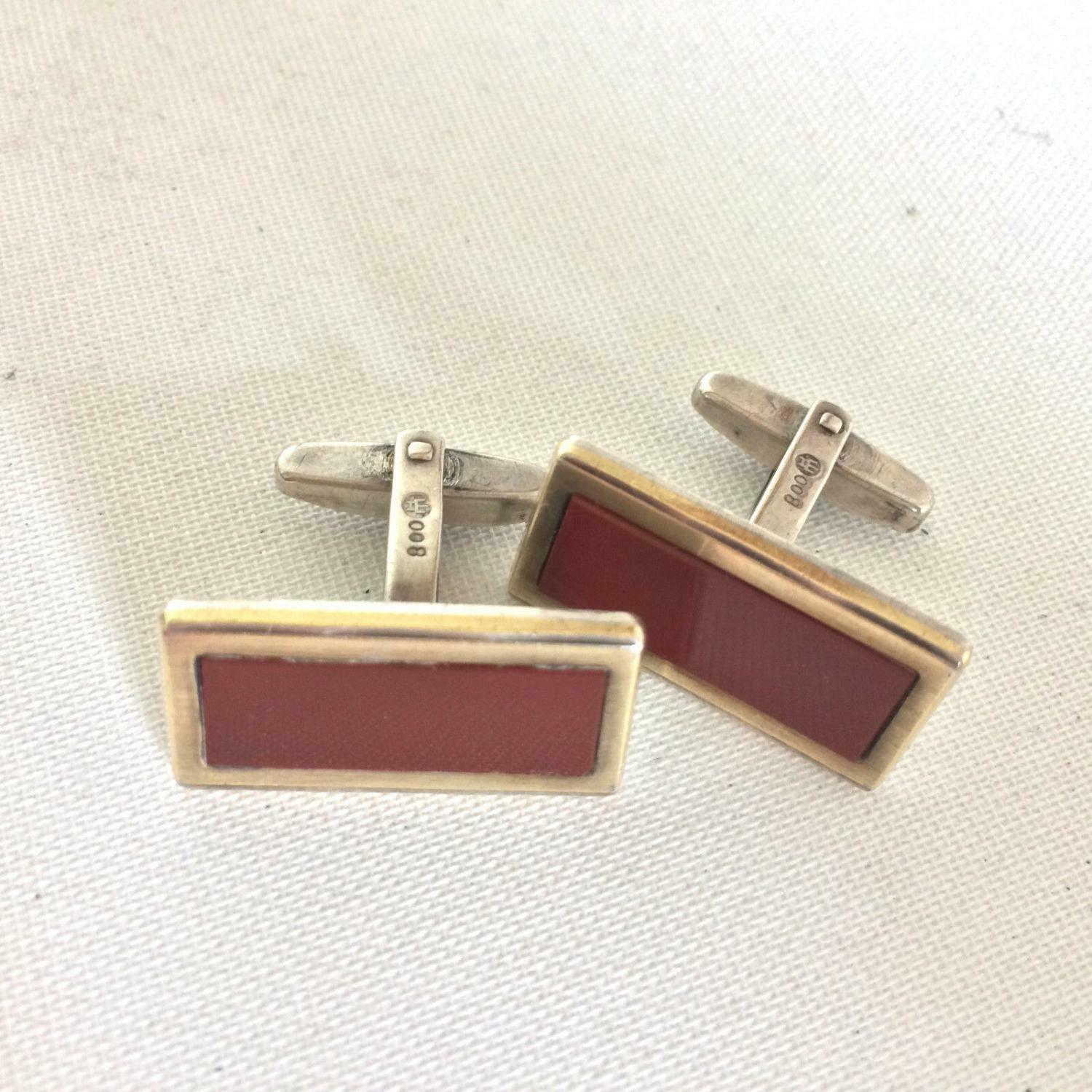 MANSCHETTENKNÖPFE 50er 60er Manschetten CUFFLINKS 800 Silber mit Marke