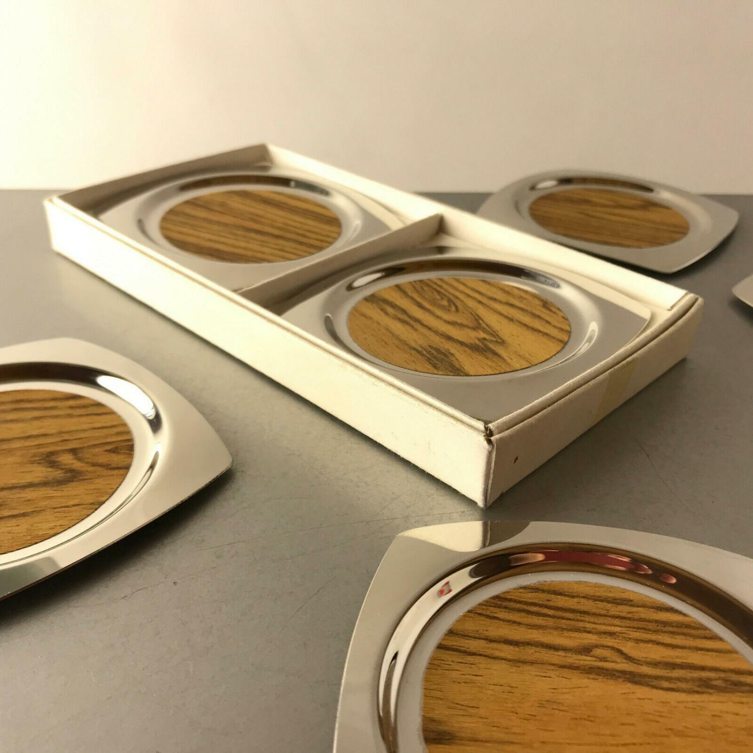 Untersetzer Teegläser Edelstahl Chromargan mit Holz Dekor innen