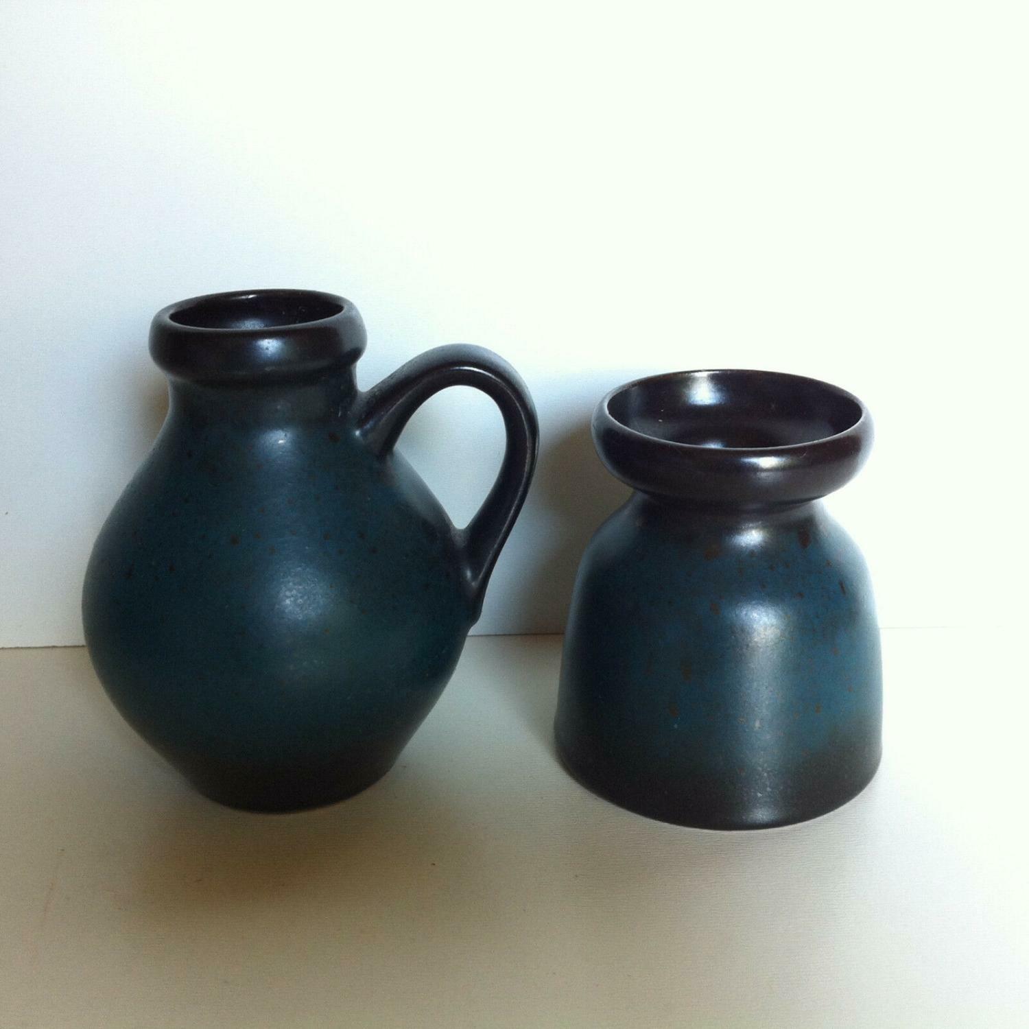 BÜCKEBURG Keramik Vasen blau Väschen H 7,5 / 9,5 cm 60er gelabelt Vase