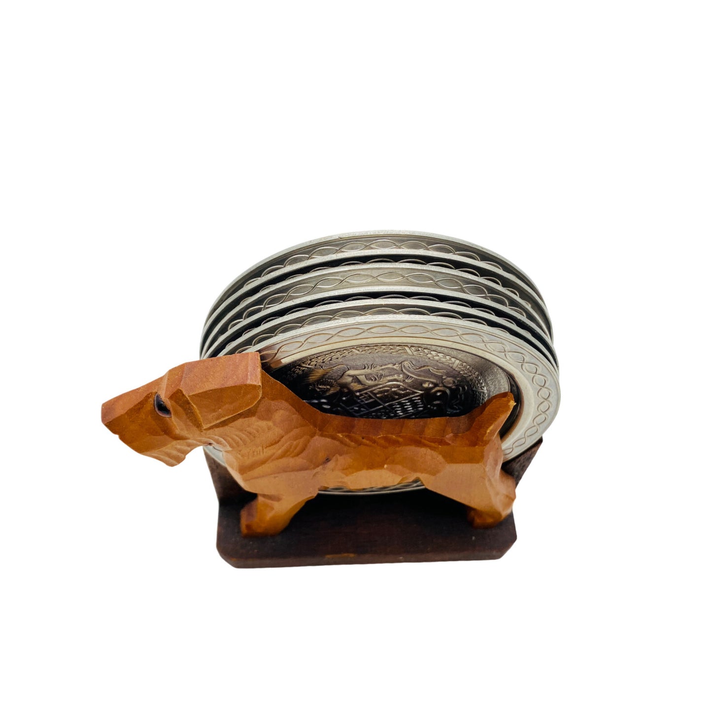 BMF Zinn Untersetzer im Halter 9,8 cm 60er 70er MID CENTURY Hund Pudel