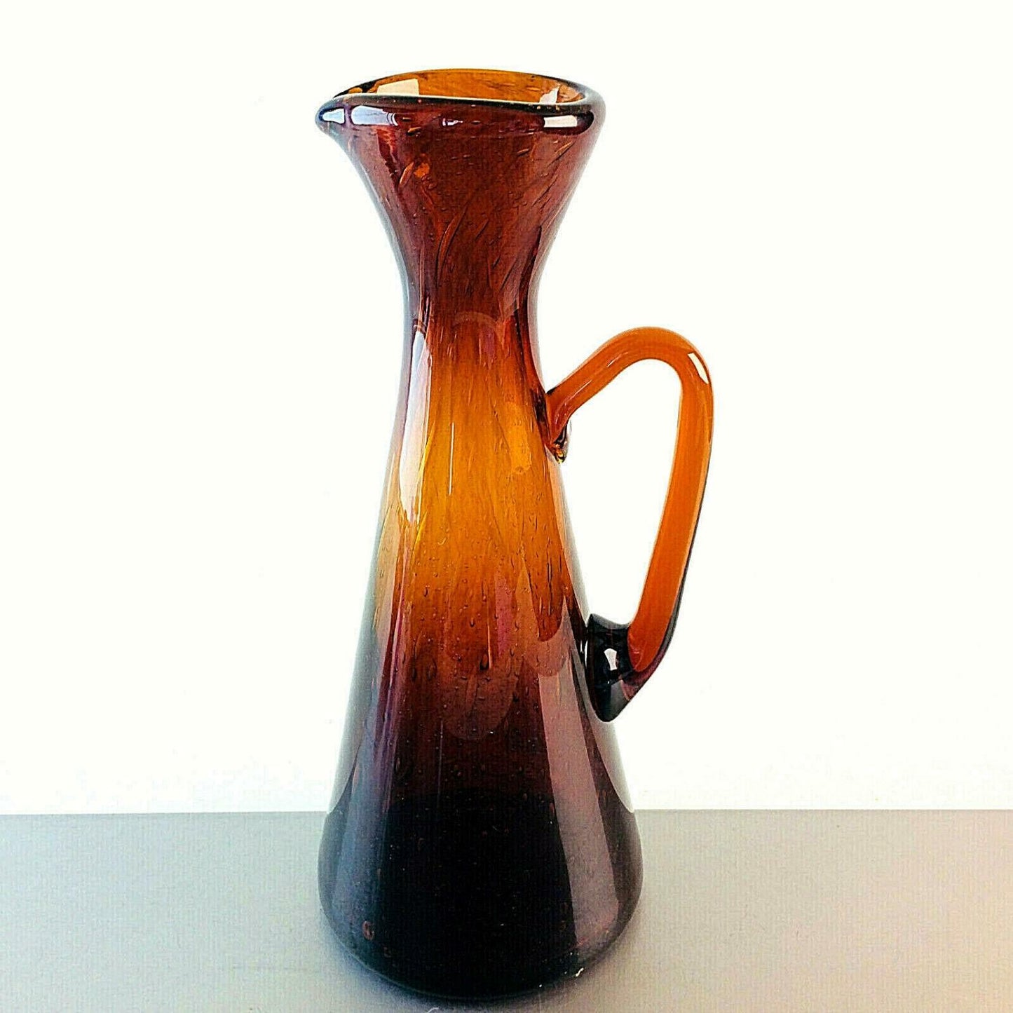 Kanne Karaffe 50er 60er 25,5 cm Bernstein braun VINTAGE Glas Schaumglas