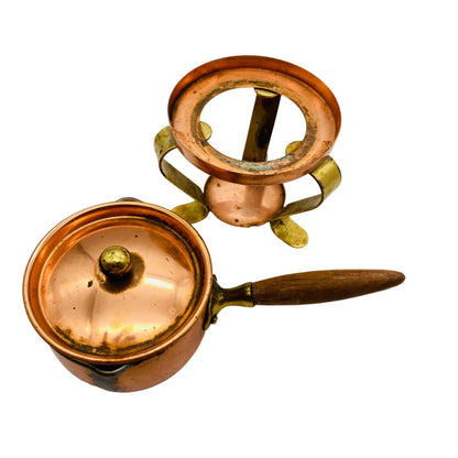 Stövchen Stieltopf Kupfer Hammerschlag 50er MID CENTURY Rechaude Buttertöpfchen