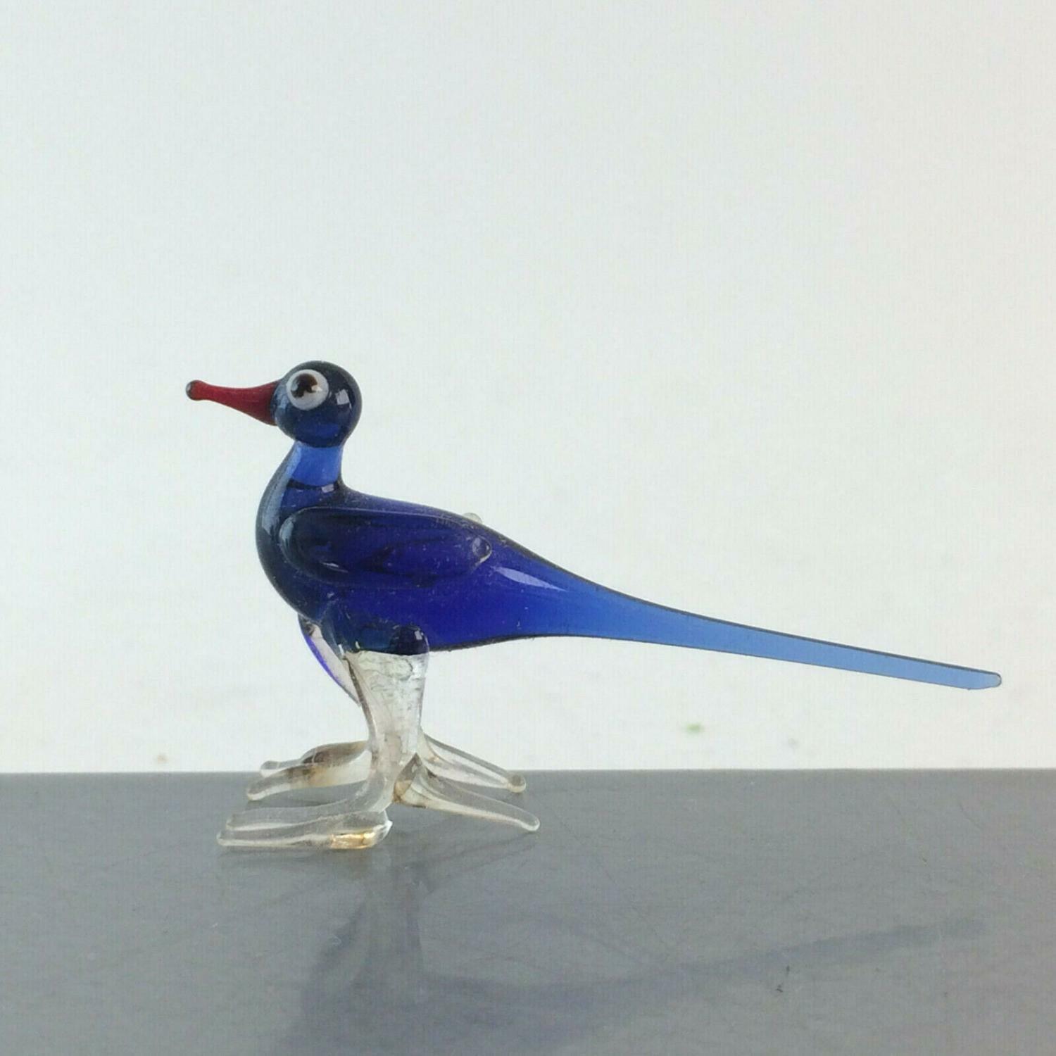 Vogel blau H 2,7 cm Glas 50er 60er Lauscher Vintage MID CENTURY 
