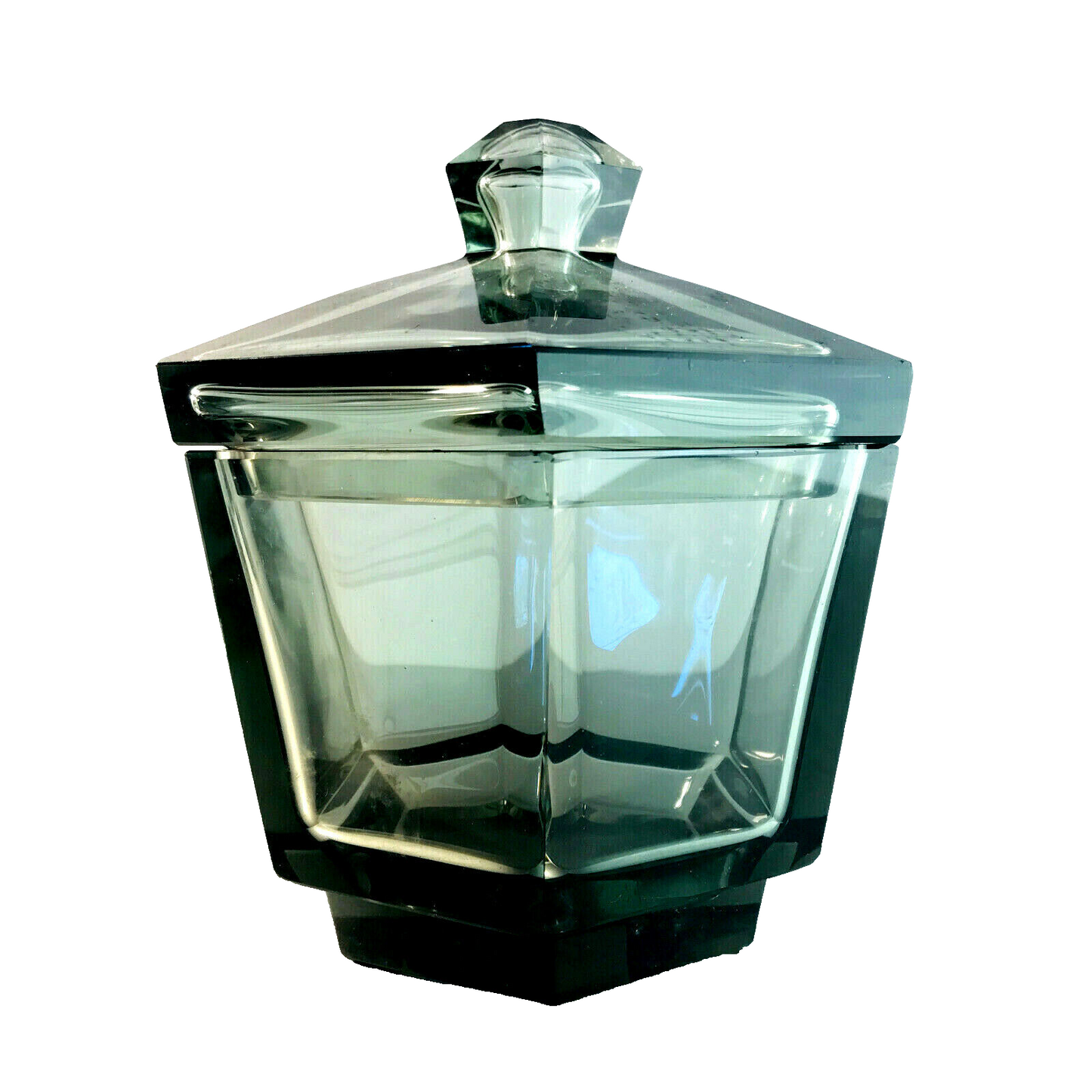 VINTAGE Dose Art Déco Facetten Böhmen Bonboniere Glas grau