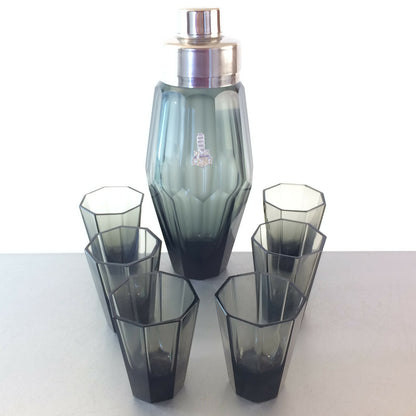 VINTAGE Shaker Art Déco Facetten HAIDA Böhmen Cocktailshaker Glas Gläser