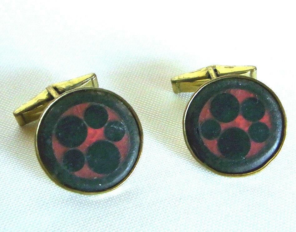 BUNGE Emaille MANSCHETTENKNÖPFE 50er 60er Manschetten CUFFLINKS Messing