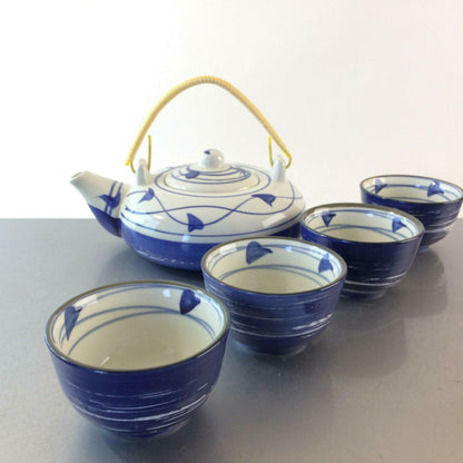 Vintage Teeservice Asia Teekanne Teetassen Kanne Teeschalen blau