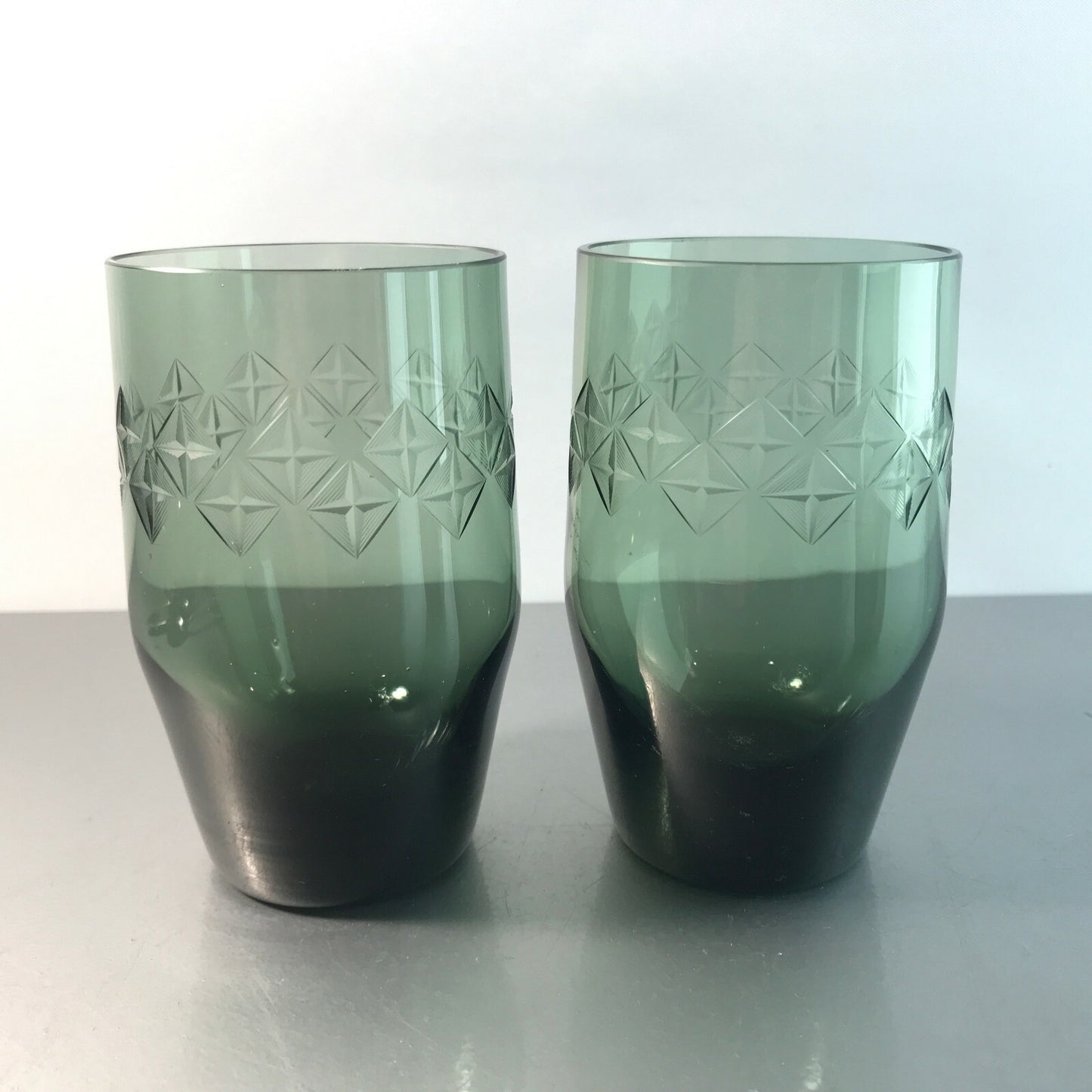 MID CENTURY Rauchglas 10 cm Wassergläser 2er Set Schliff beschliffen