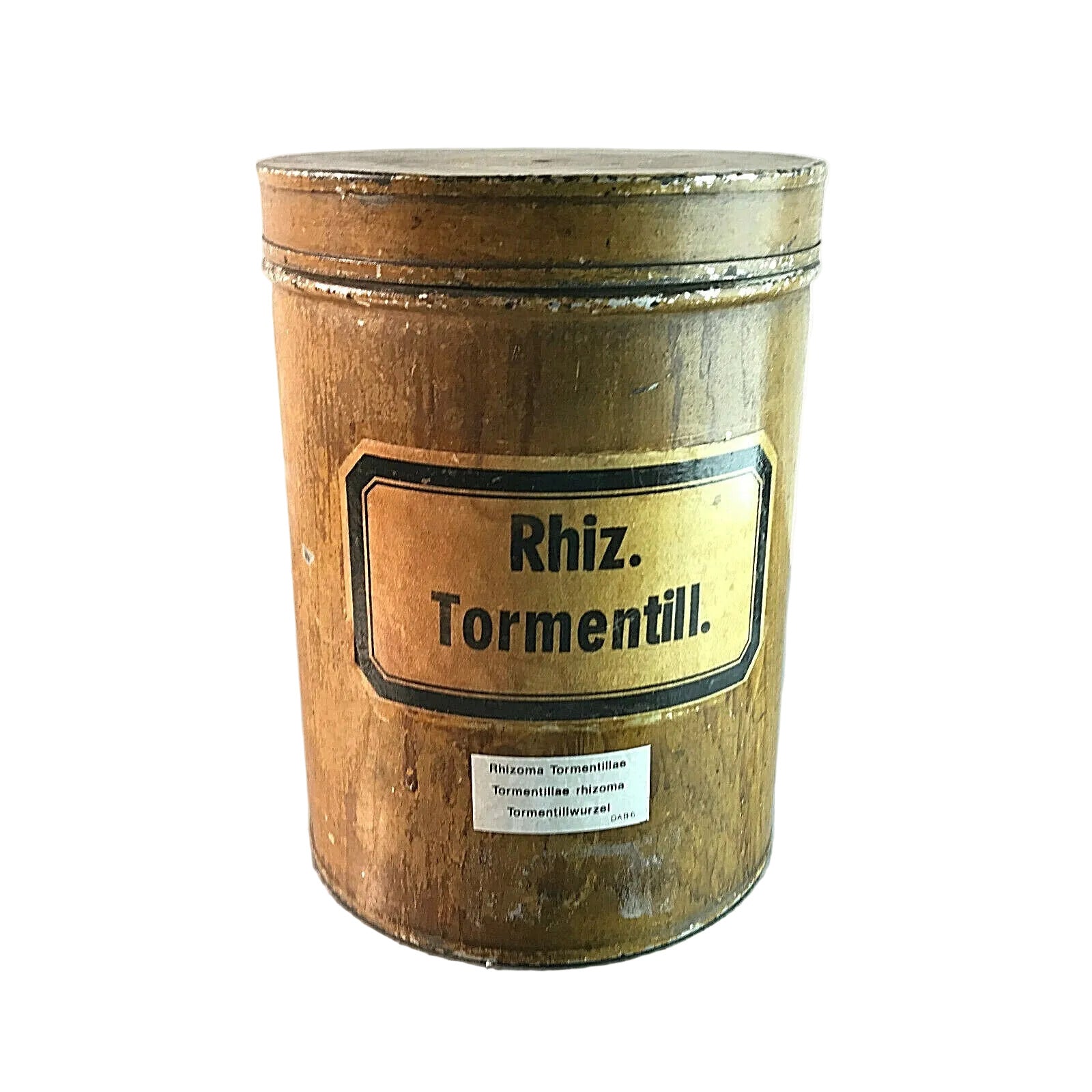 Blechdose Rhiz. Tormentill. 18 cm APOTHEKERDOSE Blech Metall Dose 