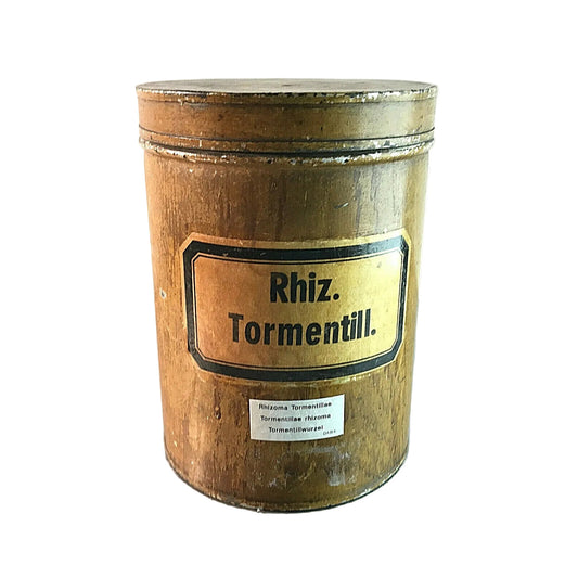 Blechdose Rhiz. Tormentill. 18 cm APOTHEKERDOSE Blech Metall Dose 