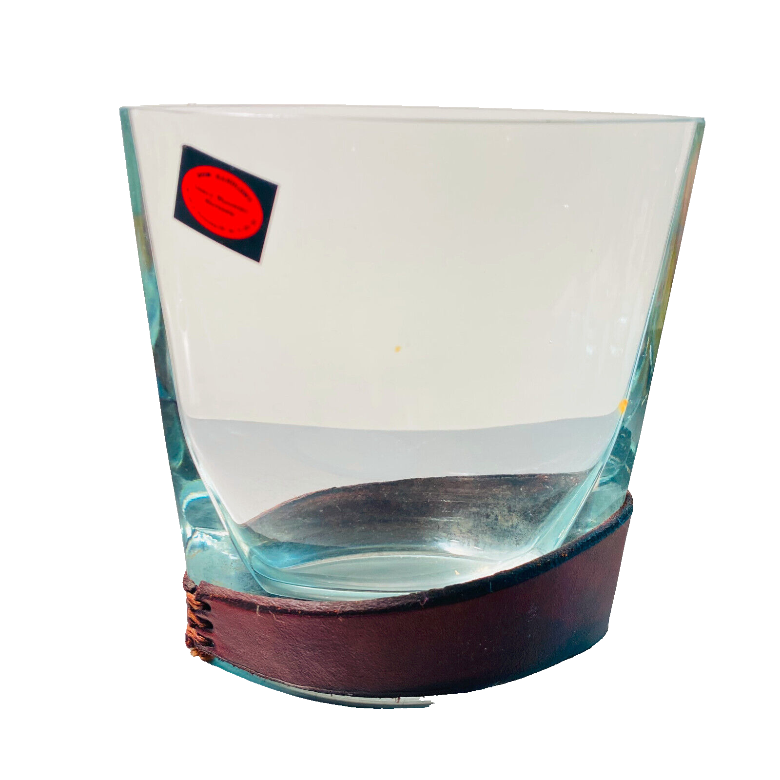 Vintage Glas Vase Cezary Wasowski MID CENTURY 16 cm Leder Binde