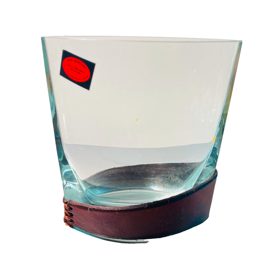 Vintage Glas Vase Cezary Wasowski MID CENTURY 16 cm Leder Binde