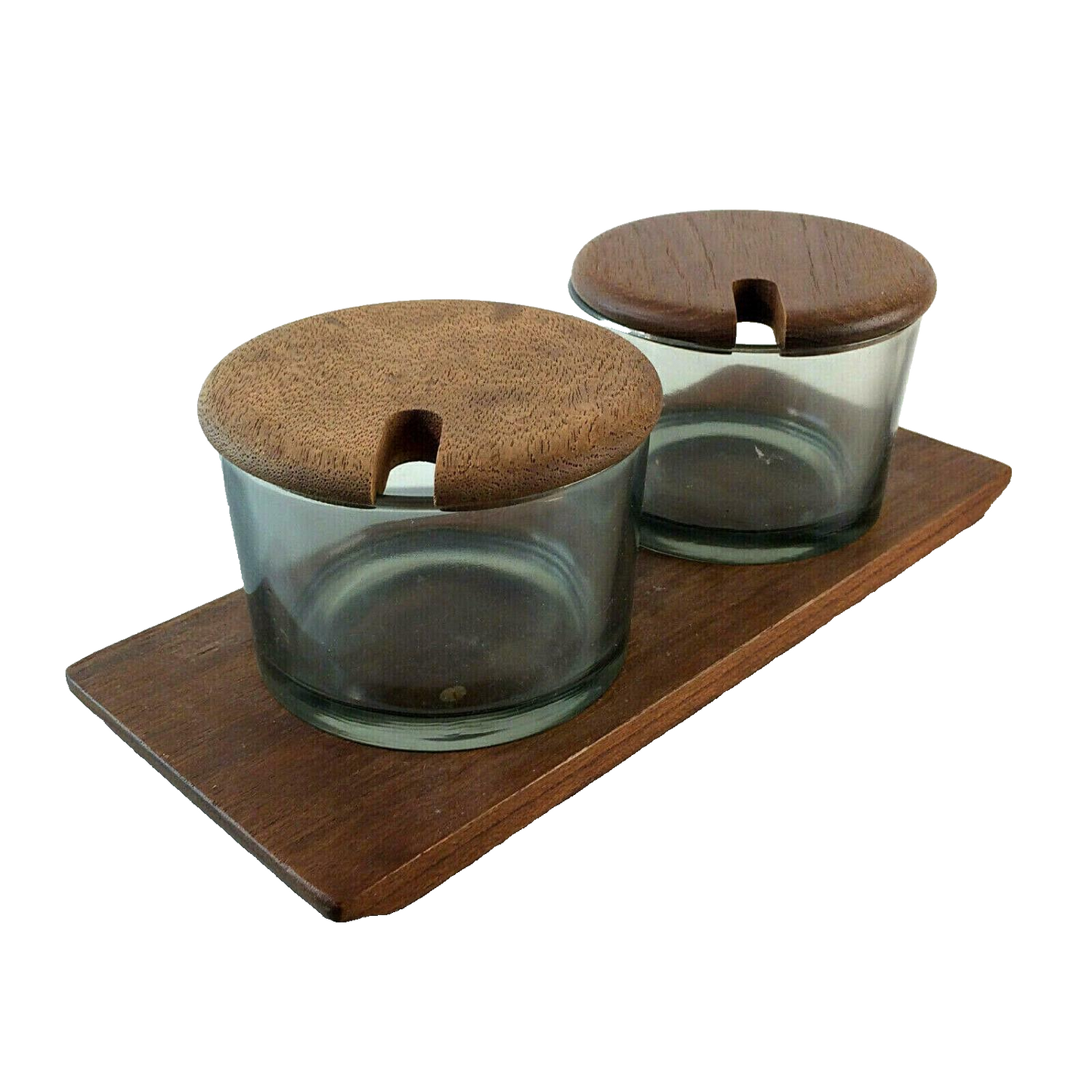 MID CENTURY Holzschale Schale Teak Holz  50er 60er Glas Dose Menagere