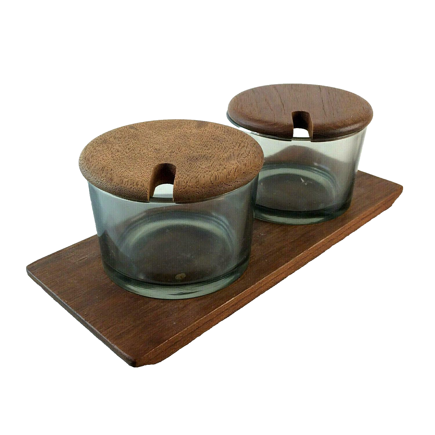 MID CENTURY Holzschale Schale Teak Holz  50er 60er Glas Dose Menagere