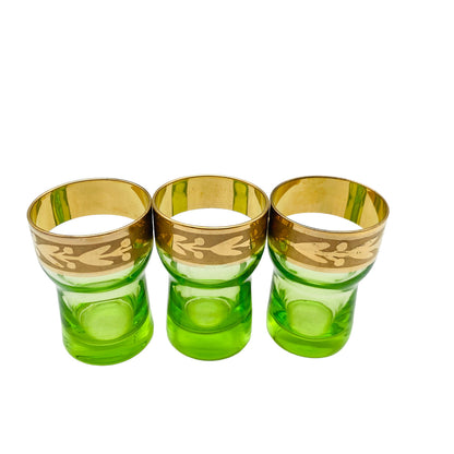 Vintage Gläser 50er 60er MID CENTURY Glas 7,5 cm grün Goldrand Schnapsgläser