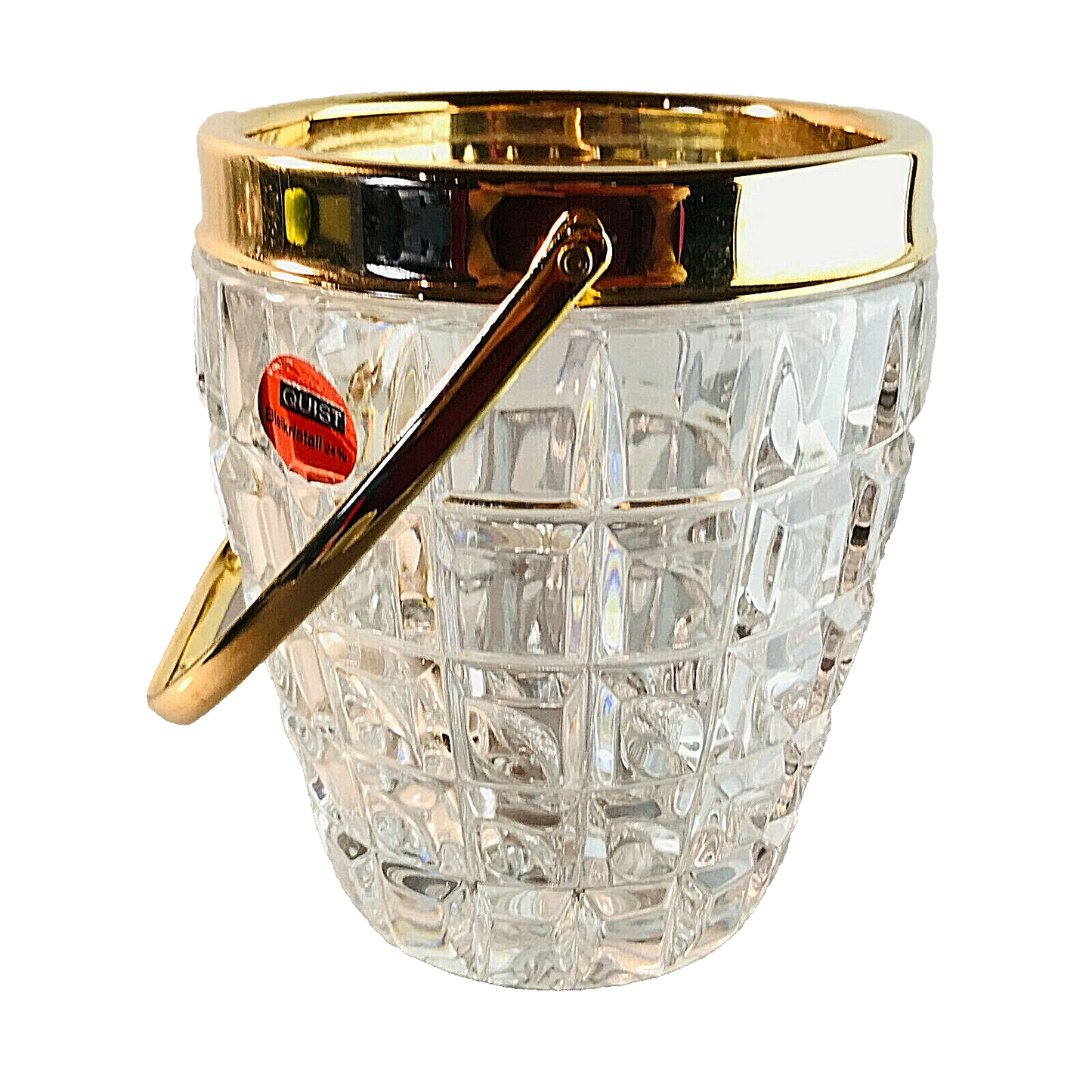 QUIST Eiswürfeleimer Glas 50er 60er 70er 11,5 cm Gold farben Messing
