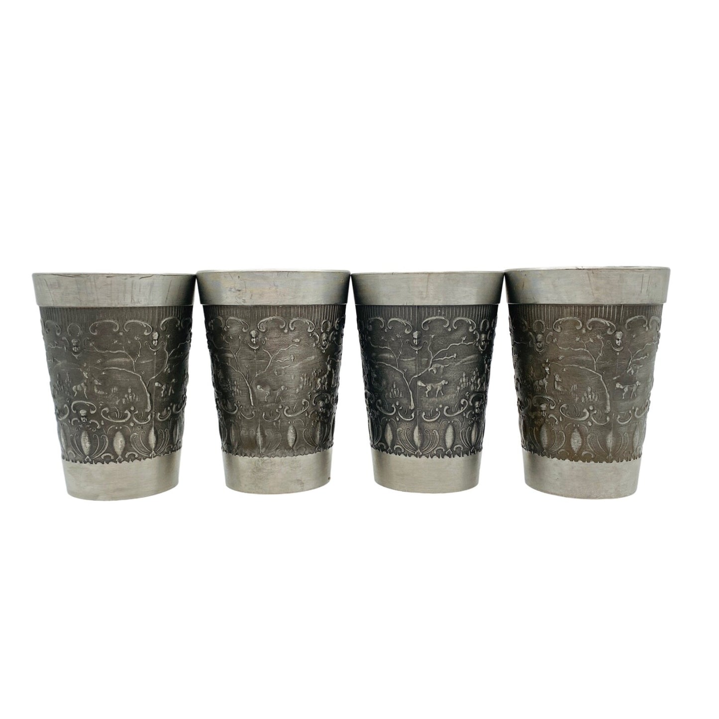 ha ha Zinn Zinnbecher Zinn 4er Becher 11,5 cm Trinkbecher MID CENTURY (punziert)