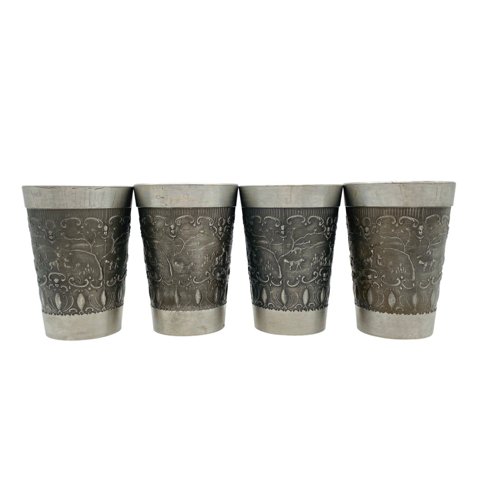 ha ha Zinn Zinnbecher Zinn 4er Becher 11,5 cm Trinkbecher MID CENTURY (punziert)
