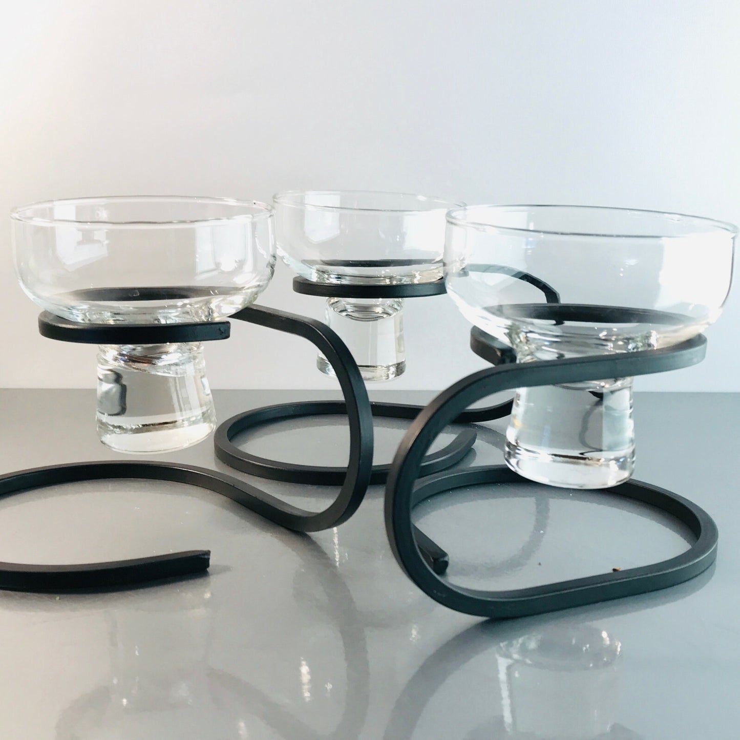 Kerzenhalter 3er Set Danish Iron SCHMIEDEEISEN MID CENTURY 50er 60er Glas