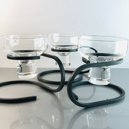 Kerzenhalter 3er Set Danish Iron SCHMIEDEEISEN MID CENTURY 50er 60er Glas
