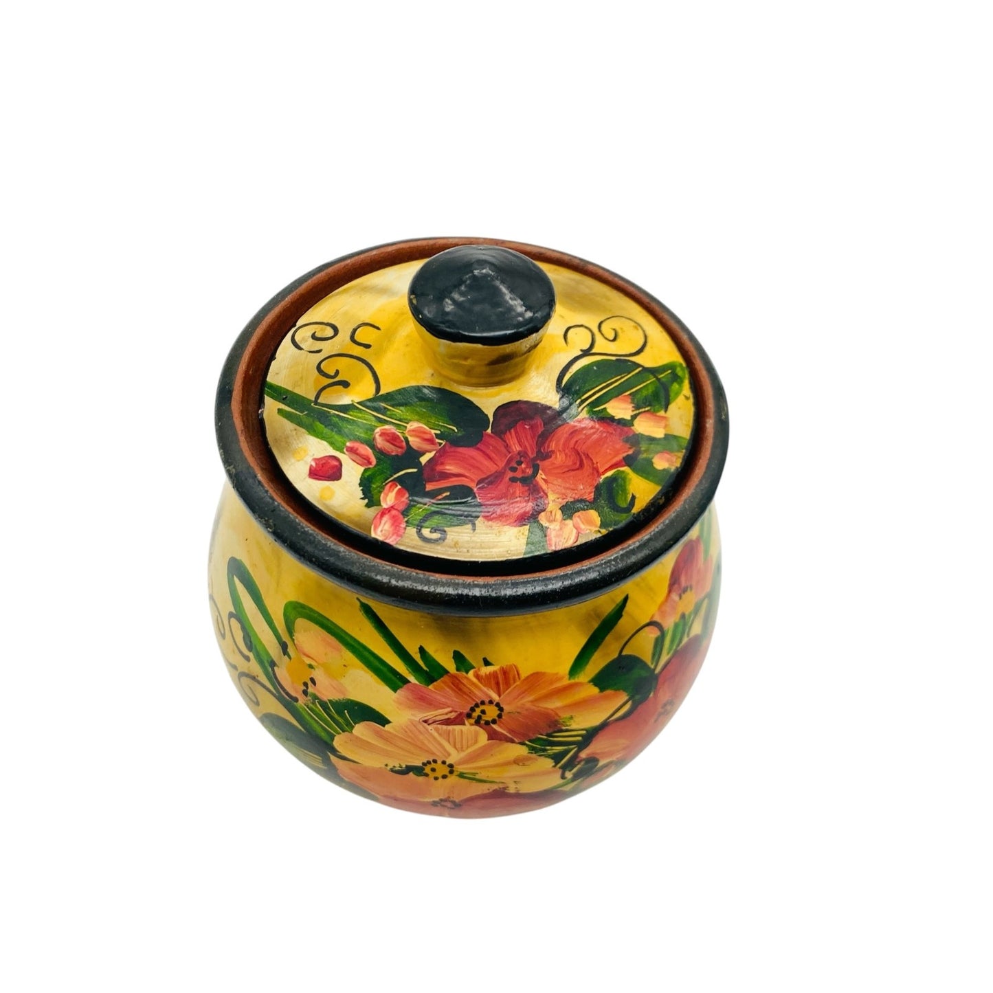 Alte Dose Keramik Deckeldose H 12 cm Keramikdose & Deckel bemalt mit Blumen