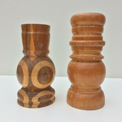 Vase HOLZ Holzvase Innenteil Messing 70er H 20 cm Intarsien 18 cm