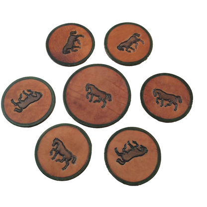  Untersetzer Gläser 50er 60er Leder mit Pferden D 8,2 / 10,8 cm 