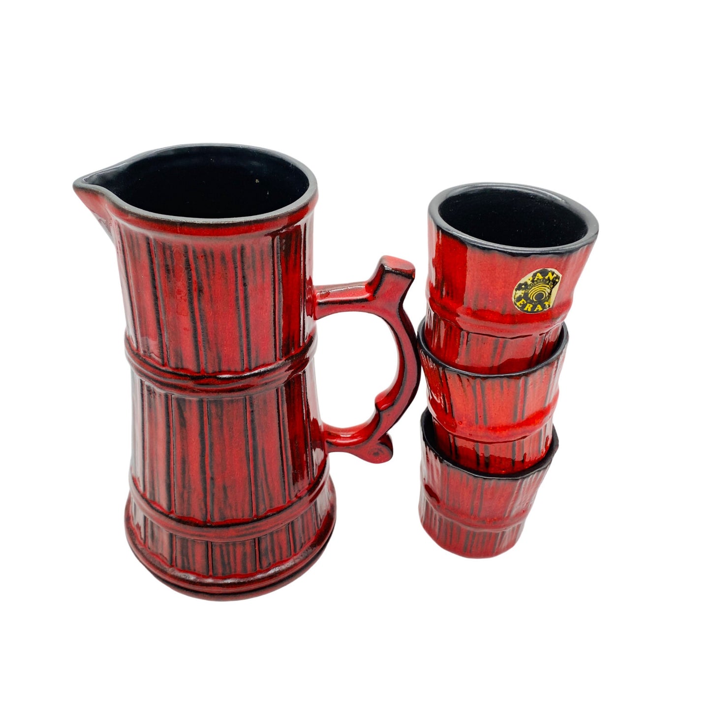 PAN Keramik Krug Kanne 22,5 cm  & Becher SET 7,7 cm Vintage 60er 70er Modern