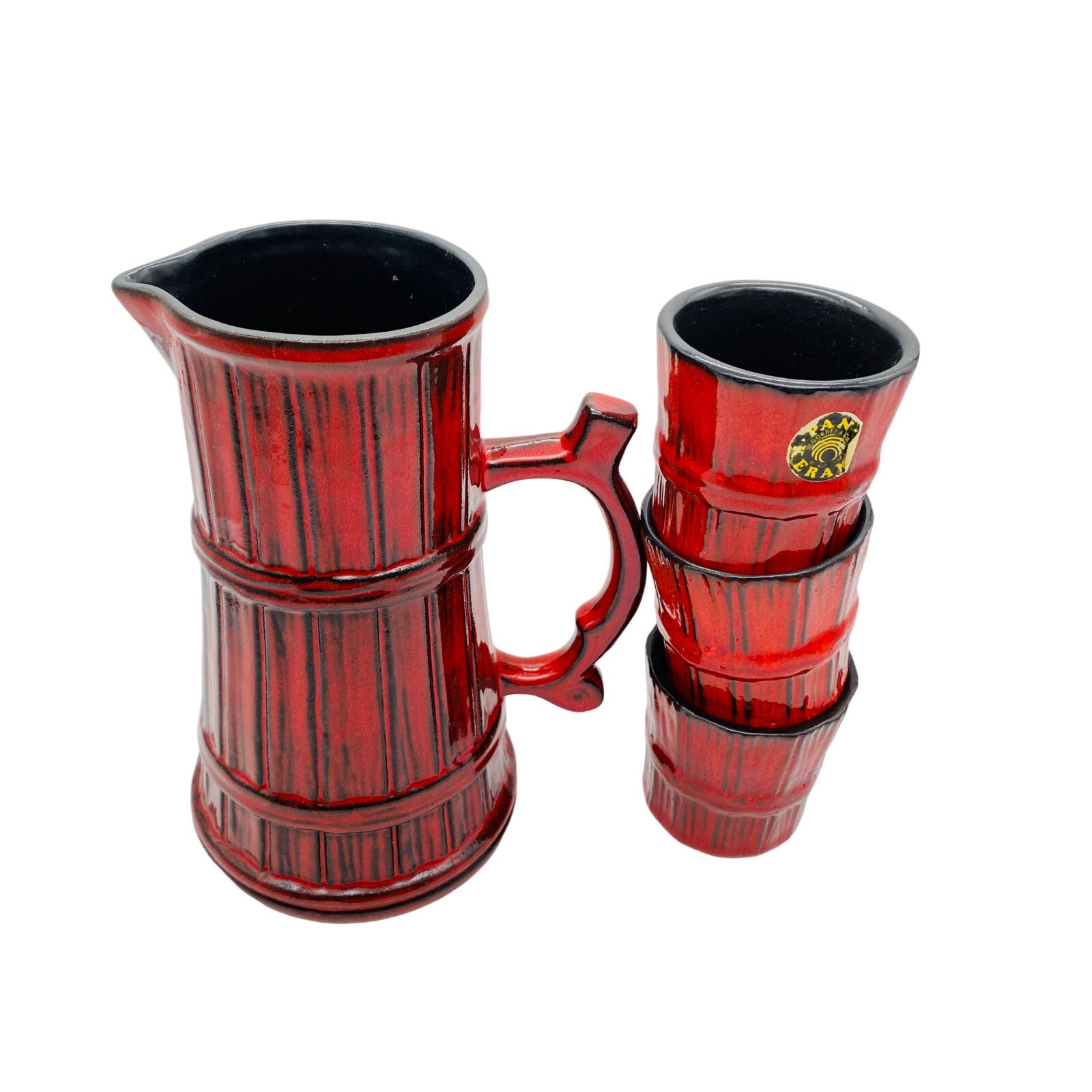 PAN Keramik Krug Kanne 22,5 cm  & Becher SET 7,7 cm Vintage 60er 70er Modern