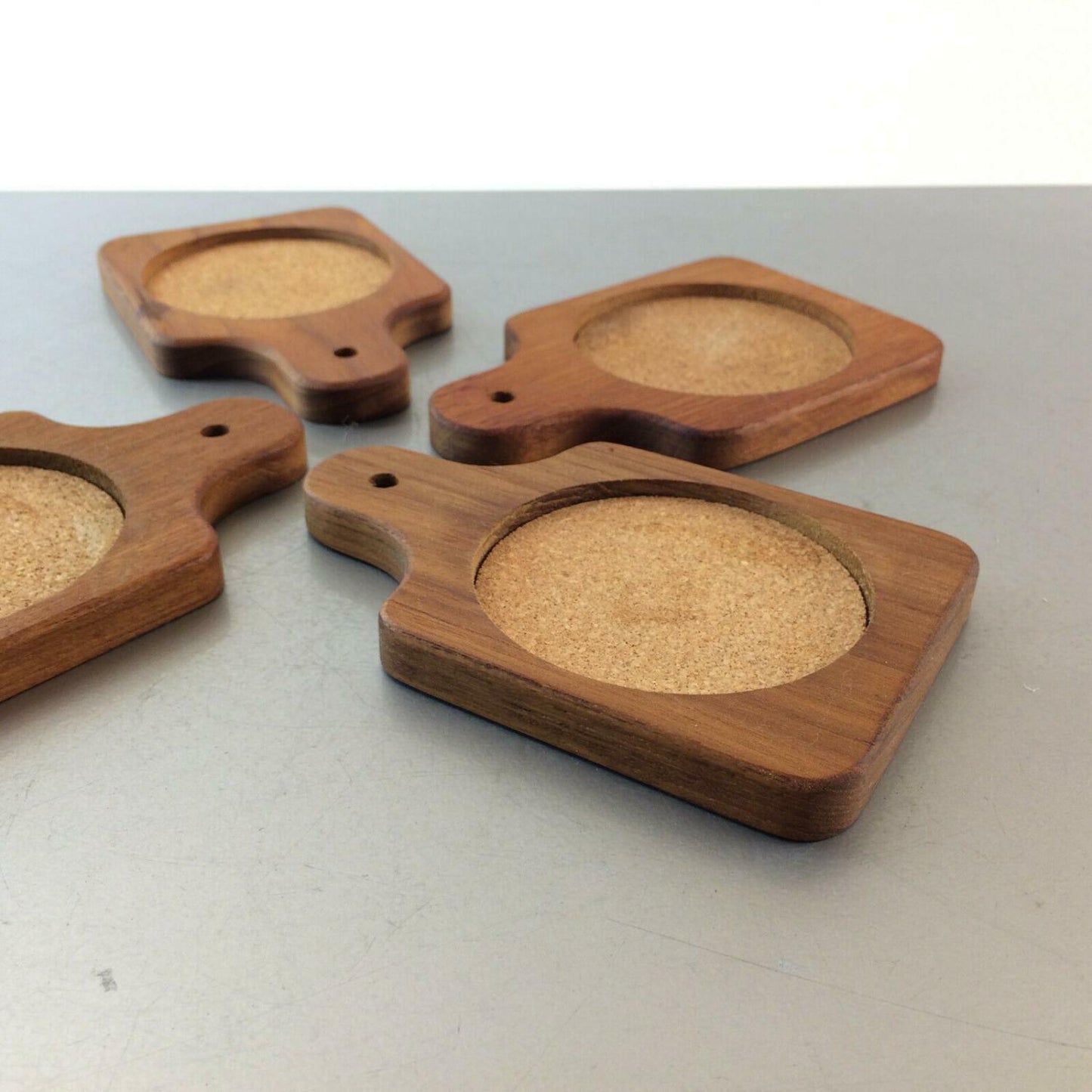 Untersetzer Gläser 50er 60er Holz Teak innen D 6,6 cm Teller