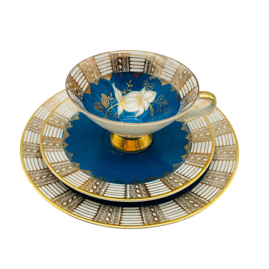 Z & Co Tischenreuth Sammeltasse gold blau Gedeck Teller 19,4 cm Porzellan Rosen