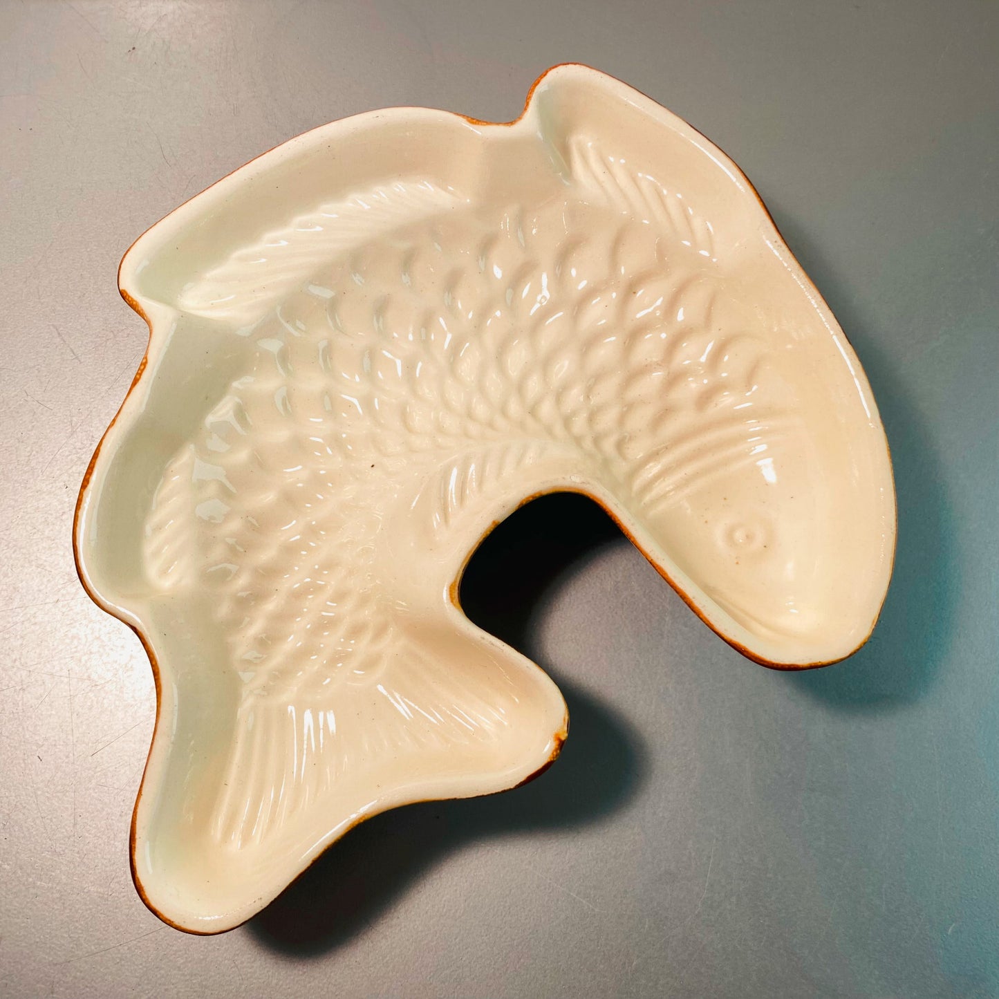 Vintage Keramik Puddingform FISCH  braun Backform 50er 60er MID CENTURY