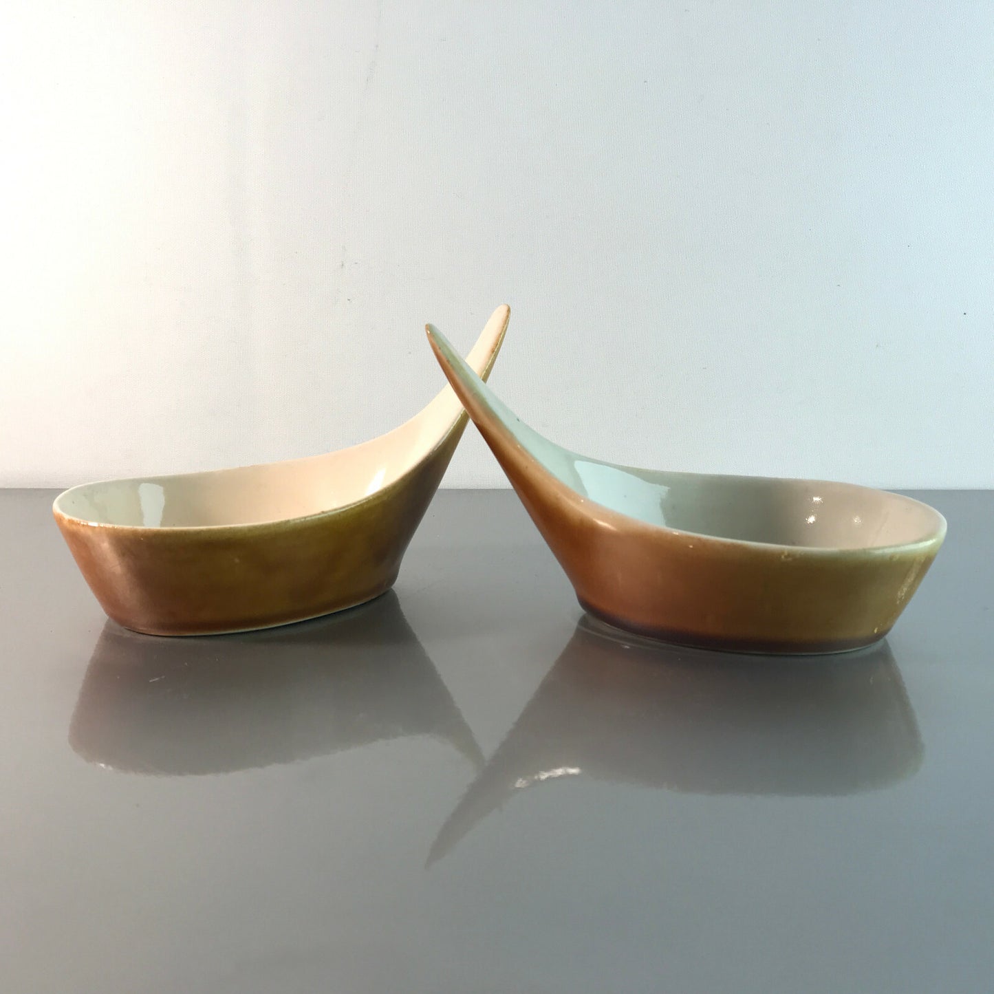 Keramik Schälchen Schale Seifelschale braun beige 2er Set Schiff 60er
