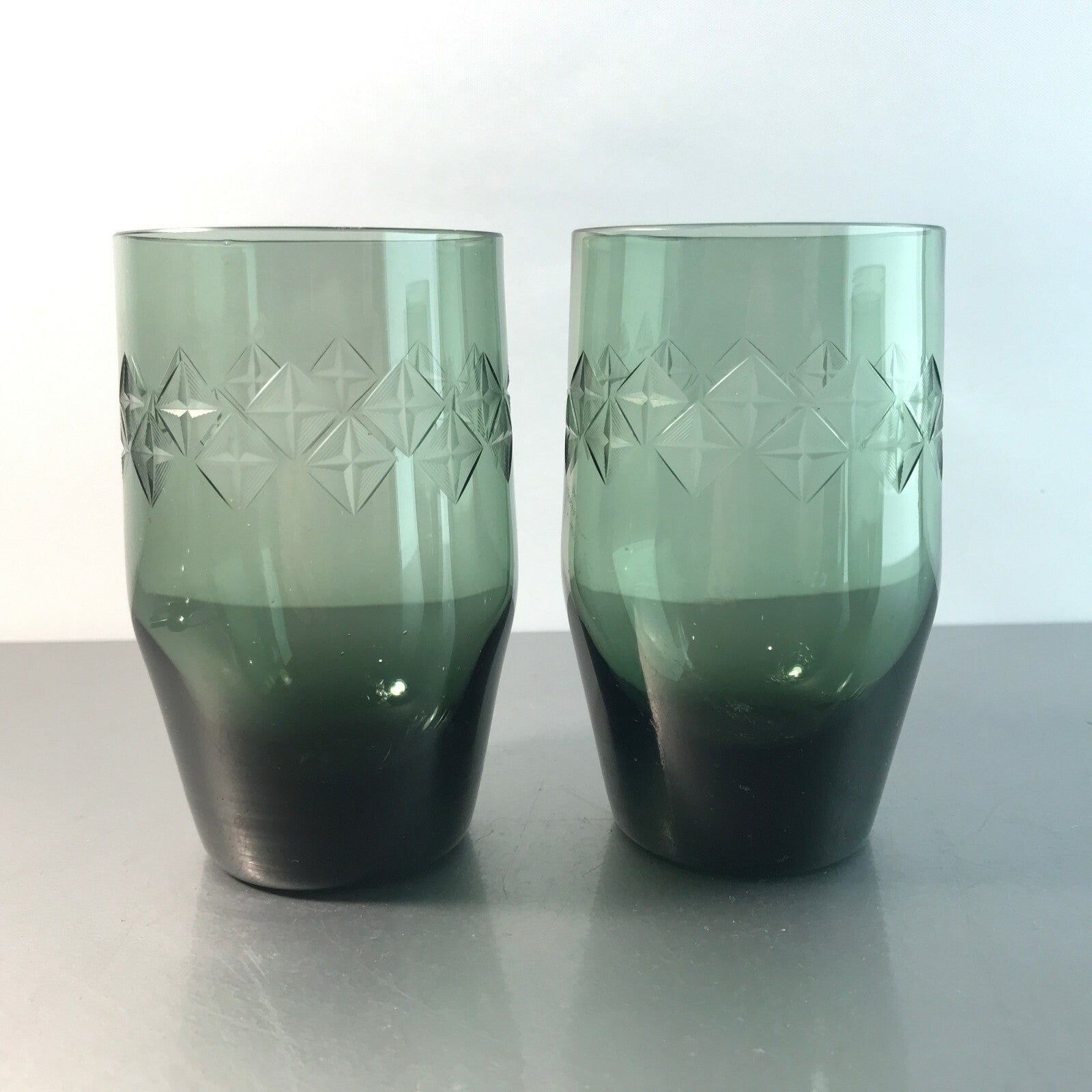 MID CENTURY Rauchglas 10 cm Wassergläser 2er Set Schliff beschliffen