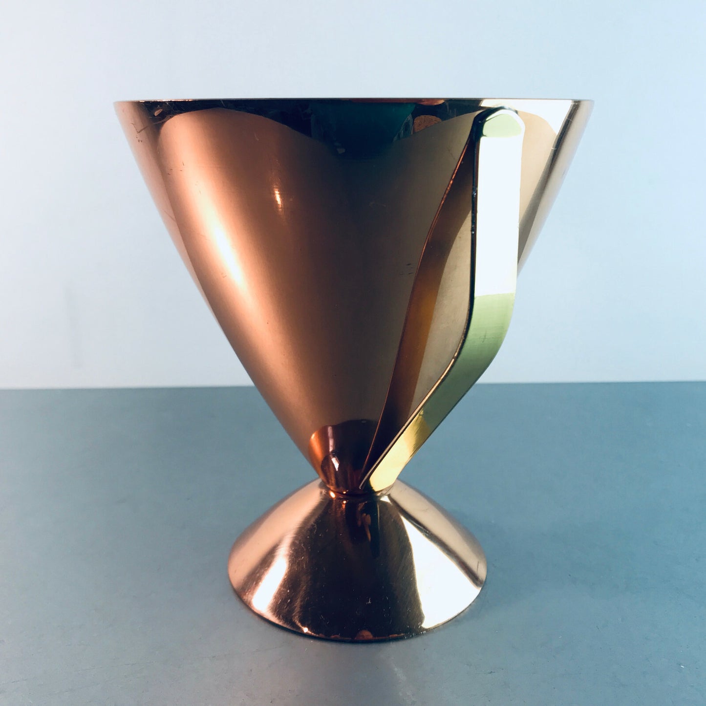 MID CENTURY 50er 60er Vase 14 cm Kupfer innen Glaseinsatz Eiseimer