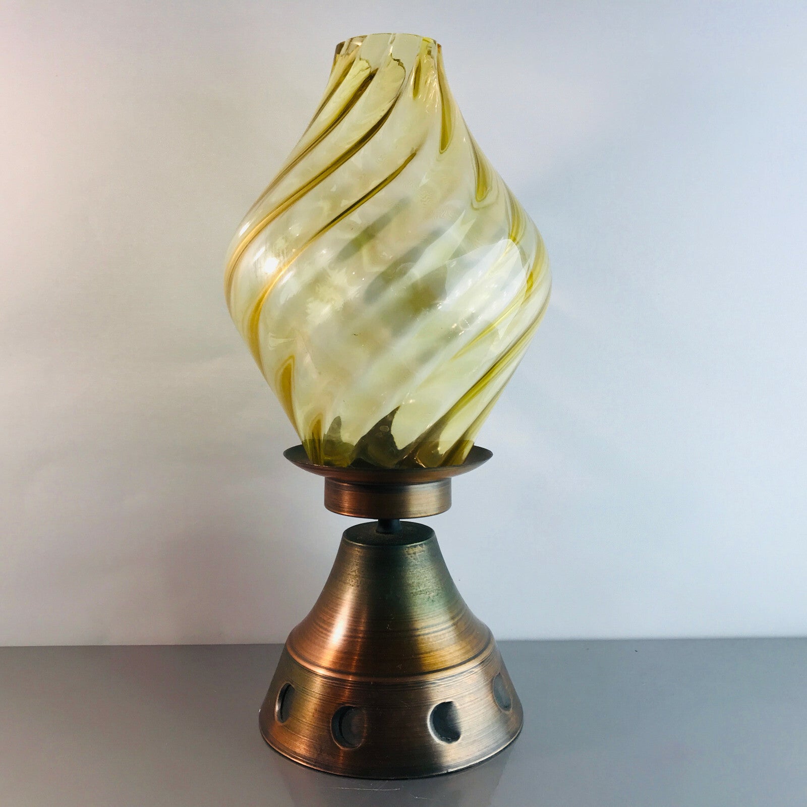Vintage Windlicht Kerzenhalter Kupfer Glas 32 cm 60er 70er MID CENTURY