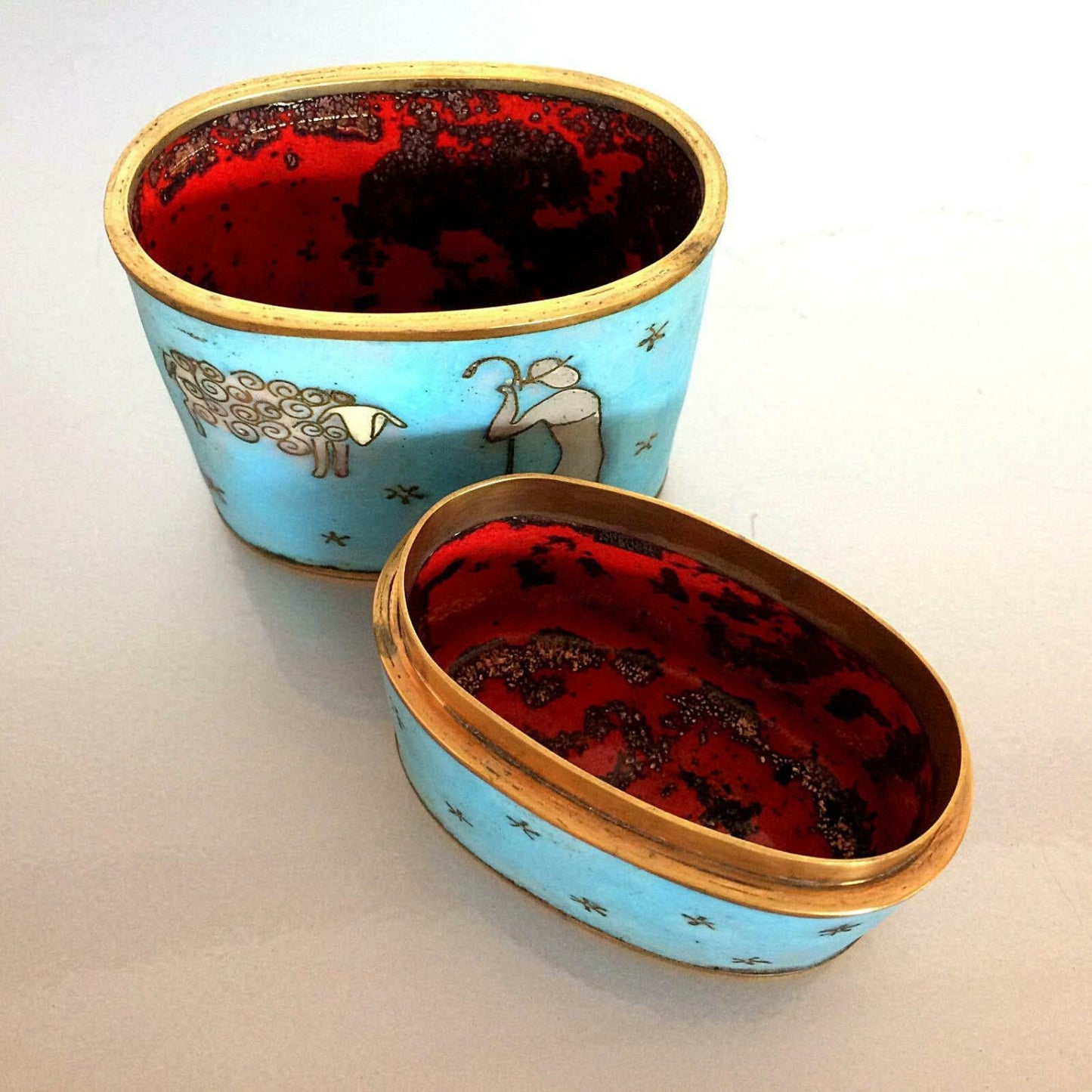 Käthe RUCKENBROD Deckeldose  Cloisonne Email  Dose Emaille 50er 60er