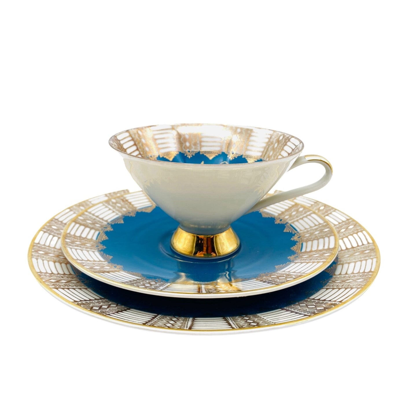 Z & Co Tischenreuth Sammeltasse gold blau Gedeck Teller 19,4 cm Porzellan Rosen